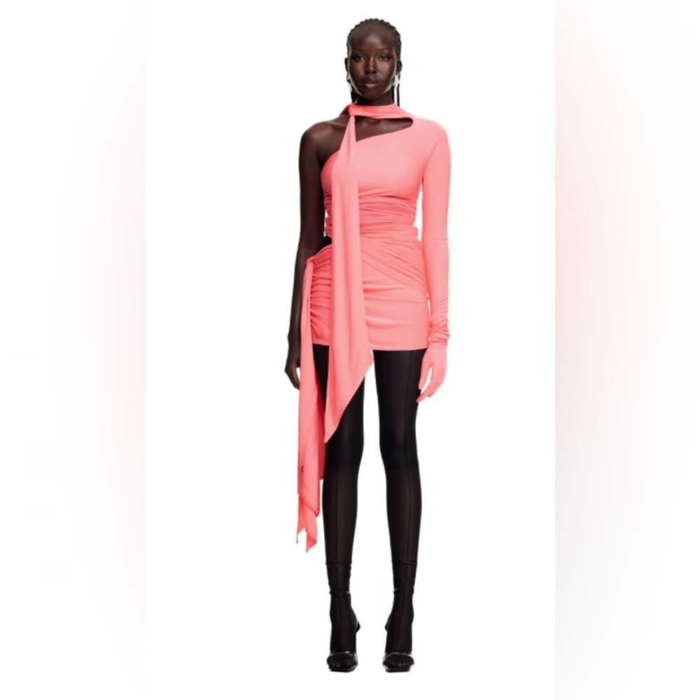 Mugler HM Knot-detail One-Shoulder Dress Size L Pink